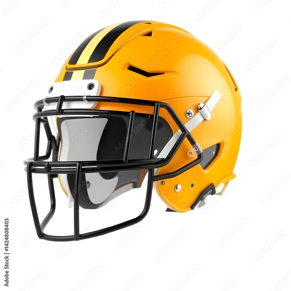 Naklejka premium Football Helmet Design, Protective Headgear Render, Sport Safety Equipment. Isolated Rendering For Team Sports, Football Defense, And Athlete Protection. Realistic 3d Design Of A High-performance