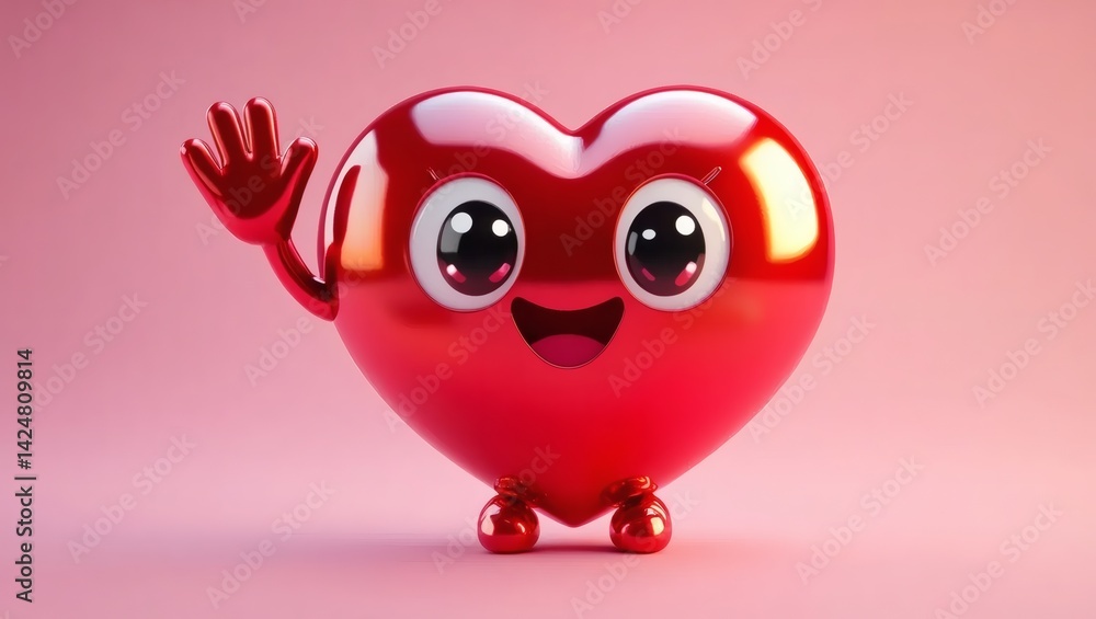 Fototapeta premium Heart Waving Cartoon Character