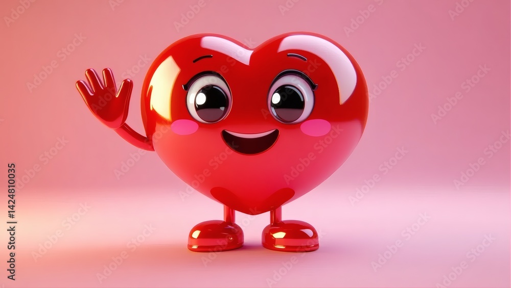 Fototapeta premium Cartoon Heart Waving on Pink Background