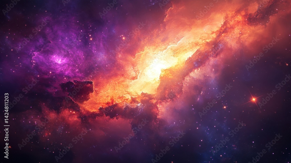 Fototapeta premium Vibrant Galactic Clouds with Bright Stars and Cosmic Colors