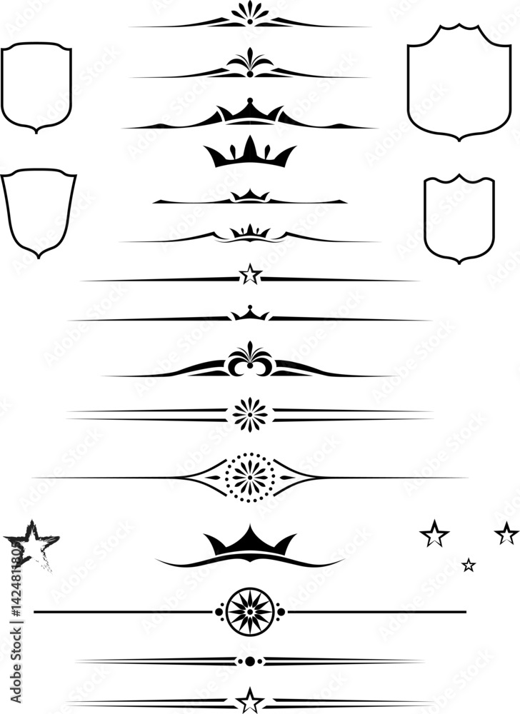 black and white set of delimiters for text, dividers