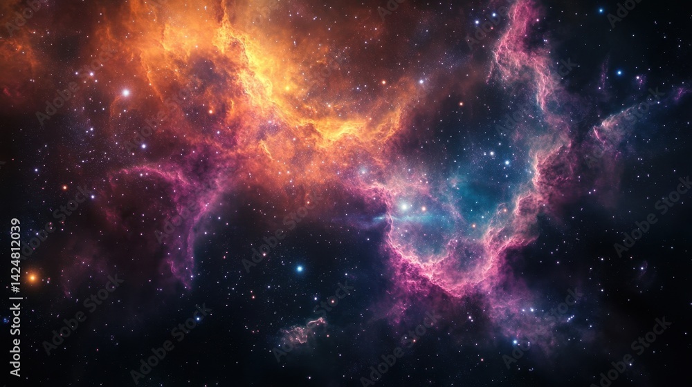 Fototapeta premium A beautiful cosmic scene with vibrant colors, stars, and nebulae filling the vastness of space, inspiring wonder and imagination.