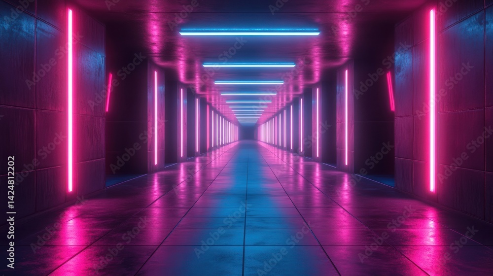 Neon Lights Corridor: A Futuristic Pink and Blue Glow Neon Lights Corridor: A Futuristic Pink and Blue Glow