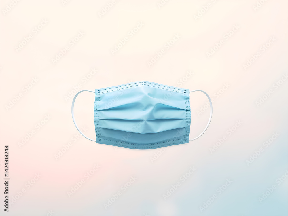 Blue disposable face mask on soft background, healthcare and hygiene concept. Generative AI Blue disposable face mask on soft background, healthcare and hygiene concept. Generative AI