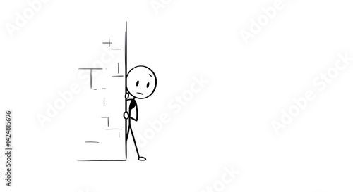 Stickman peeking nervously around a corner