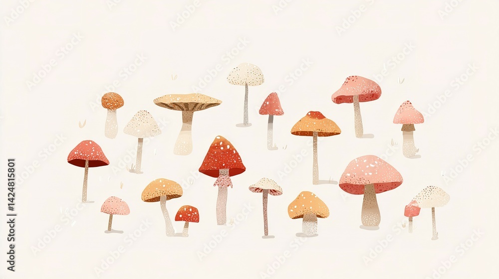 A collection of colorful mushroom illustrations. A collection of colorful mushroom illustrations.