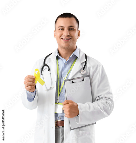 Handsome doctor with yellow...