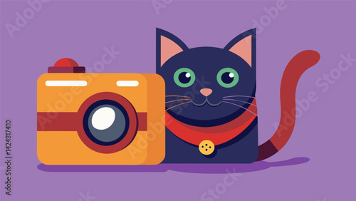 Take a peek into your cats secret life with a compact camera that clips onto their collar.. Vector illustration