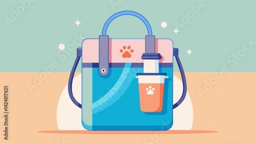 A sleek and portable hydration station that fits perfectly in your pets travel tote or purse.. Vector illustration