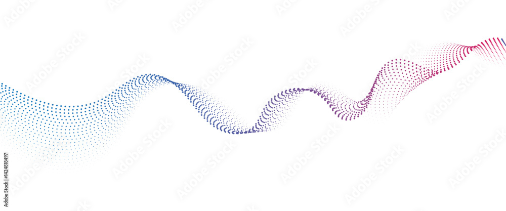Flowing Dot Wave halftone gradient pattern on transparent background