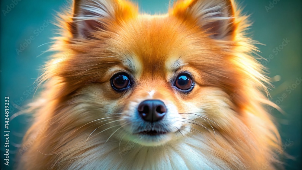 Fototapeta premium Adorable Fluffy Pomeranian Puppy Close-Up Macro Shot