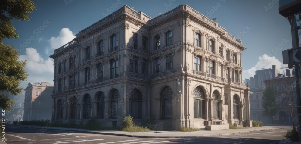 Fototapeta premium Blueprint style photo mockup, showcasing building design, blueprint, print