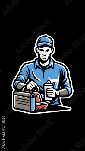 Hand drawn a person packing lunch for work colorful image. Vintage style. Vector illustration.