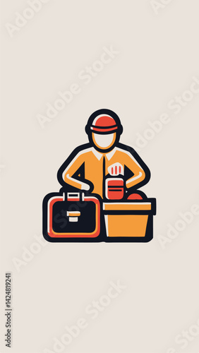A person packing lunch for work image. Minimalistic flat style. Vector illustration.