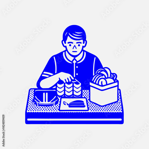 A flat-style vector illustration of a person packing lunch for work.