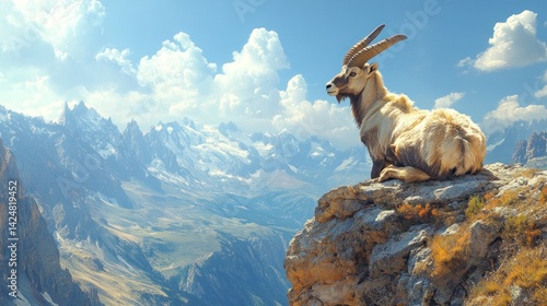 Majestic Markhor on Mountain Peak