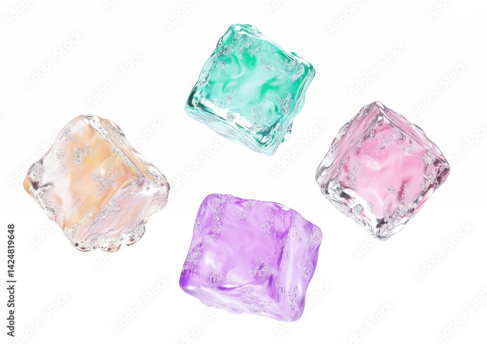 Fototapeta premium PNG Four ice cubes background floating vibrant.