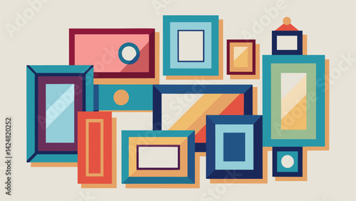 A collection of mismatched picture frames in various shapes sizes and colors presents an opportunity for a creative and unique gallery wall in your. Vector illustration