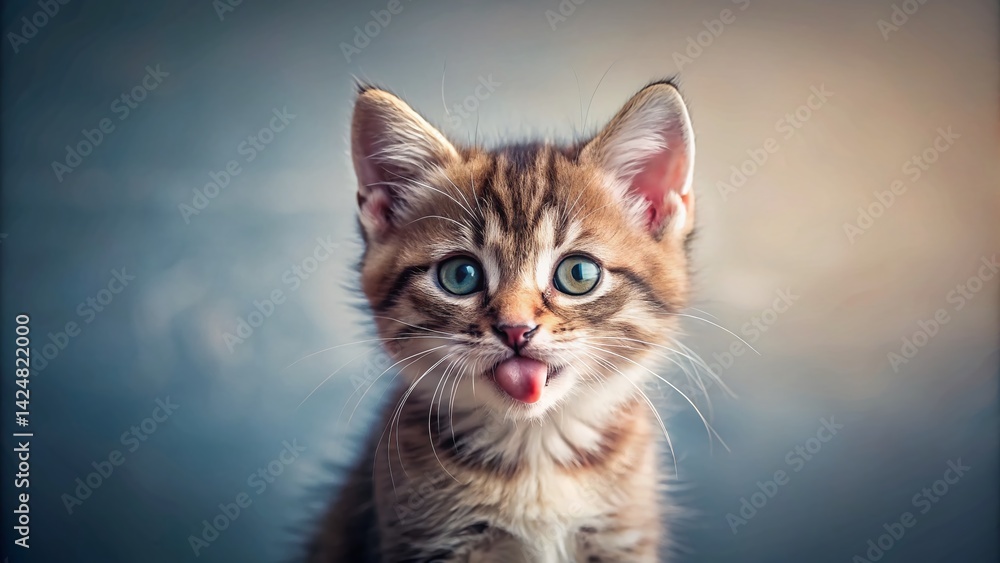 Adorable Kitten Sticking Tongue Out, Playful Pet Portrait, Right Side Copy Space Adorable Kitten Sticking Tongue Out, Playful Pet Portrait, Right Side Copy Space