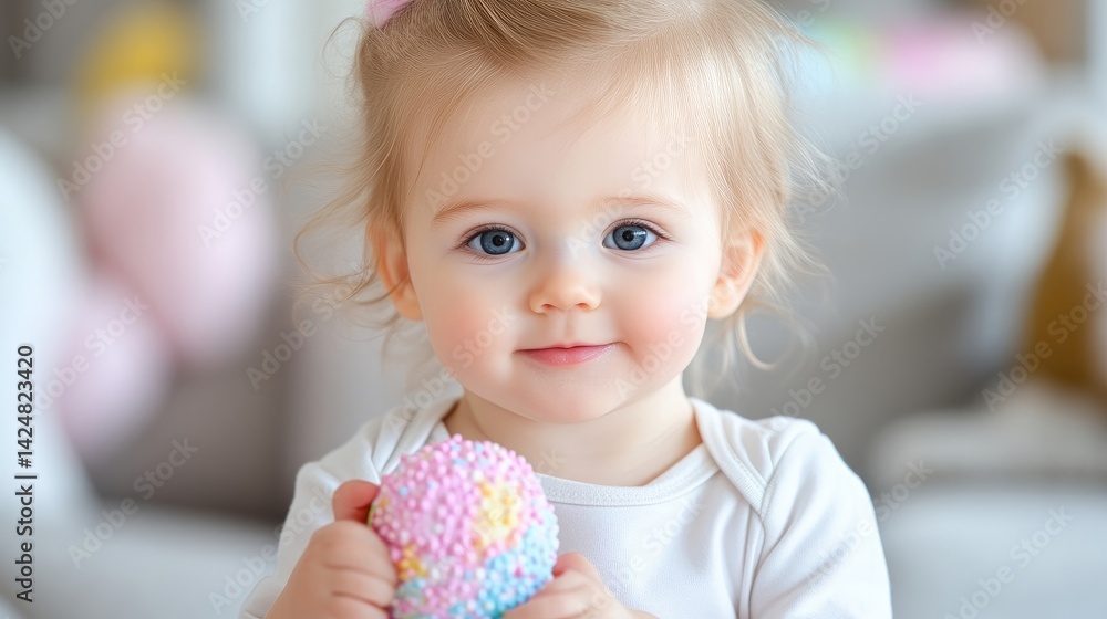 Sweet toddler holds Easter egg Sweet toddler holds Easter egg