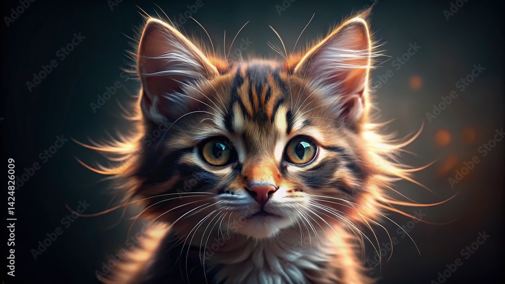 Obraz premium Adorable Scruffy Kitten in Low Light - Sweet Pet Photography
