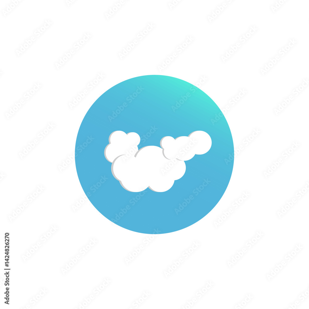 Clouds icon. White fluffy shapes. Weather vector forecast. Blue round background. Clouds icon. White fluffy shapes. Weather vector forecast. Blue round background.
