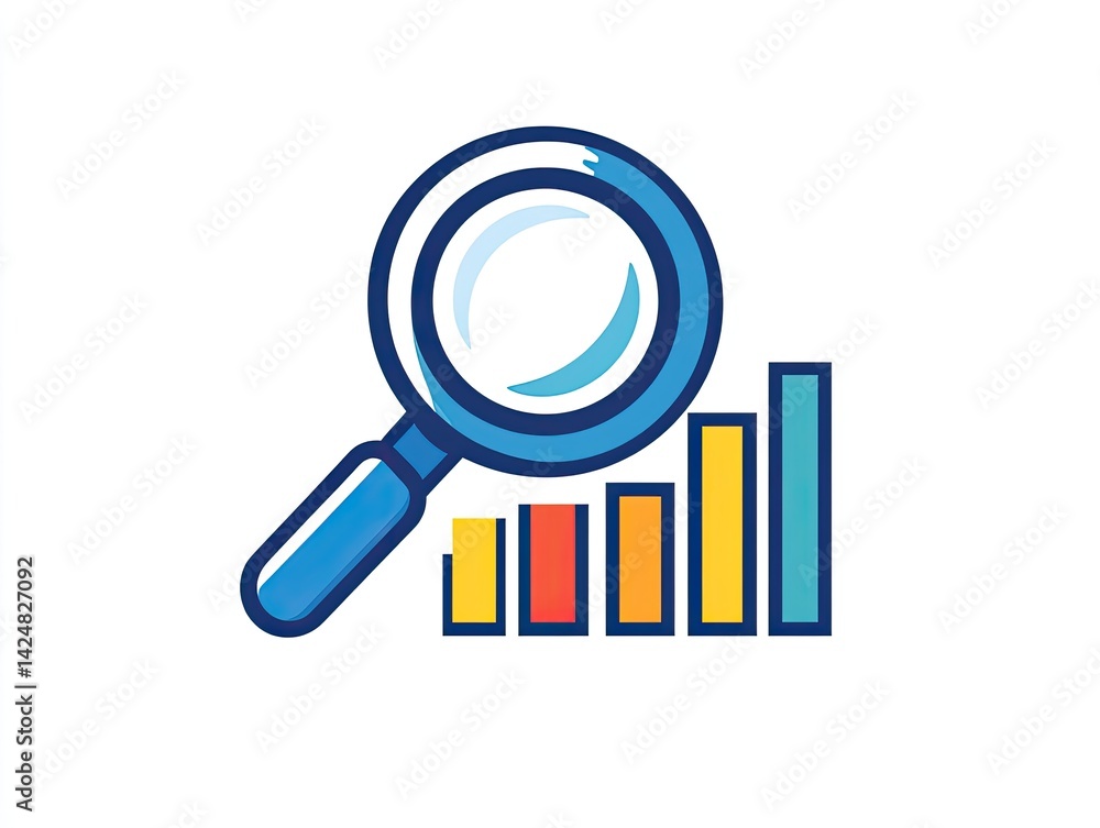 Magnifying glass over bar graph showing data analysis. Magnifying glass over bar graph showing data analysis.