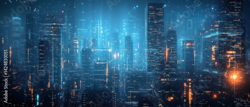 Obraz na płótnie Cyberpunk Metropolis: A Futuristic Cityscape at Night w salonie
