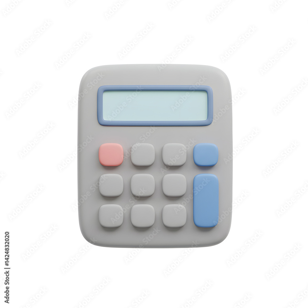 Ícone de calculadora em estilo cartoon 3D com botões arredondados, isolado em fundo branco Ícone de calculadora em estilo cartoon 3D com botões arredondados, isolado em fundo branco