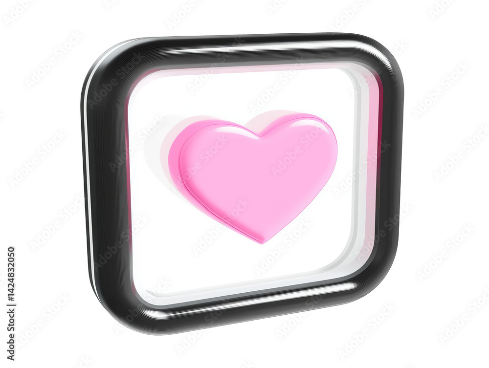 3D Pink Heart Icon Inside A Square With A Transparent Background 3D Pink Heart Icon Inside A Square With A Transparent Background