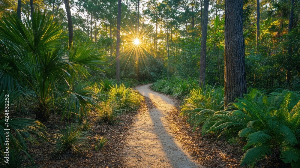 Golden Hour Forest Path: A Serene Sunset Stroll