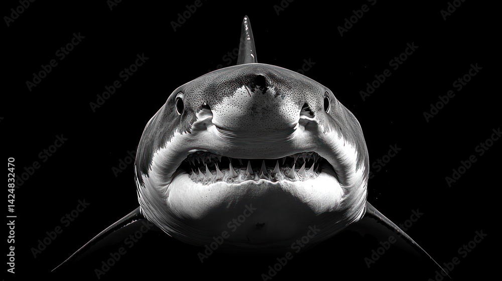 Majestic Great White Shark: A Monochromatic Portrait