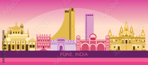 Obraz na płótnie Sunset Skyline panorama of city of Pune, India - vector illustration w salonie