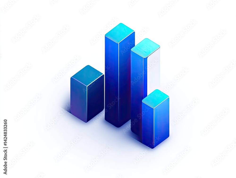 3D isometric bar chart graph showing data growth. 3D isometric bar chart graph showing data growth.