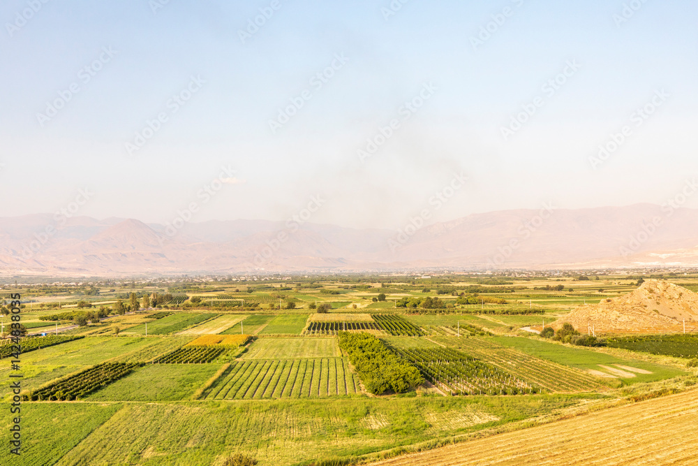 Western Asia, Eurasia, South Caucasus, Republic of Armenia. Ararat Province. View of agricultural fields near Lusarat.