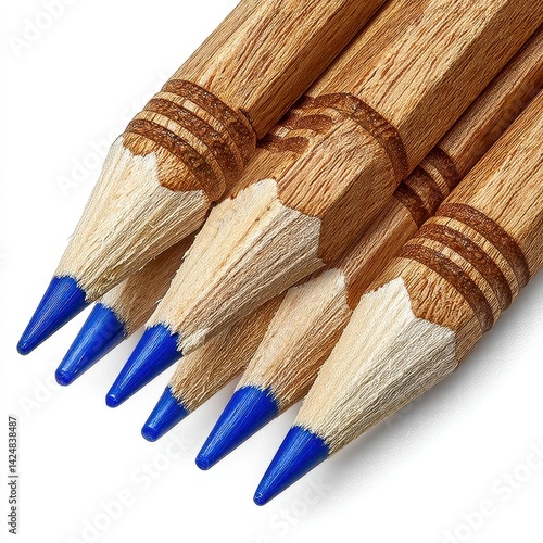Wallpaper Mural Five Blue Tipped Wooden Pencils on White Background Torontodigital.ca