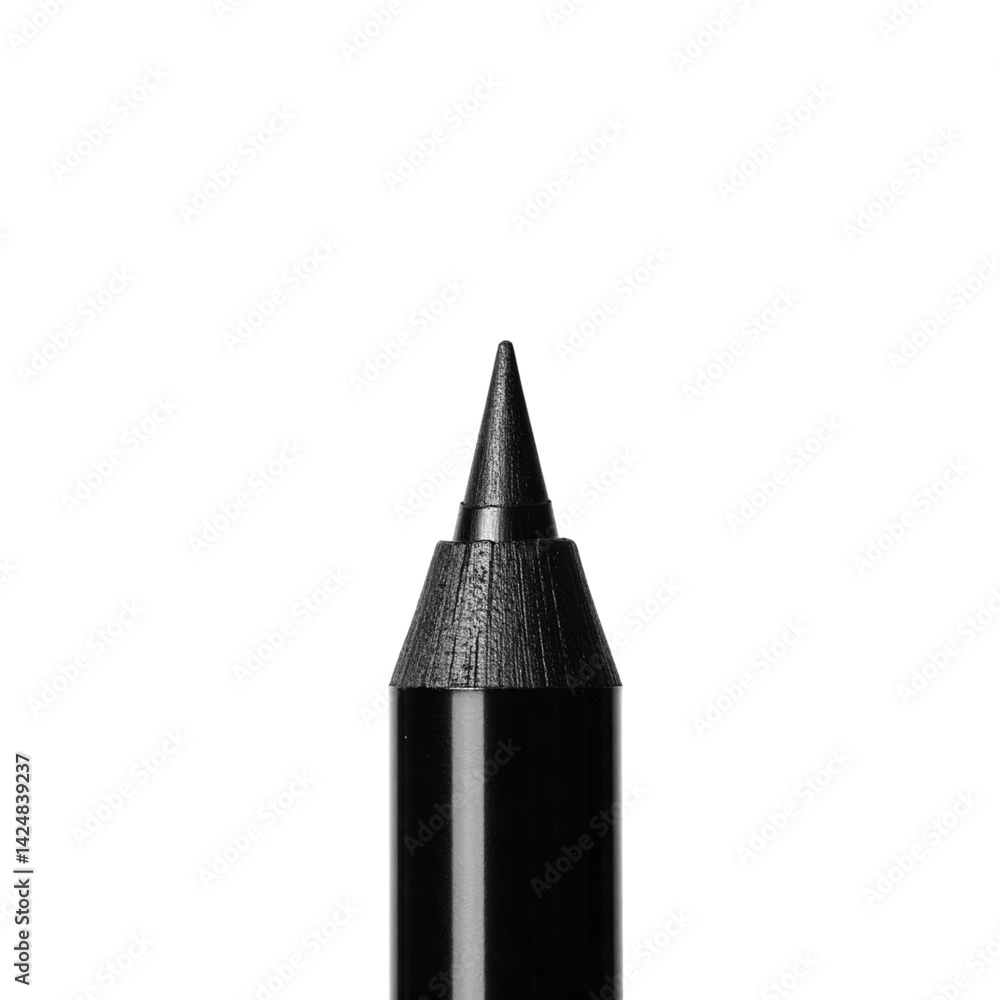 A perfectly sharpened black eyeliner pencil poised for artistic expression, ready to create dramatic looks with its intensely pigmented core against a stark white background. A perfectly sharpened black eyeliner pencil poised for artistic expression, ready to create dramatic looks with its intensely pigmented core against a stark white background.