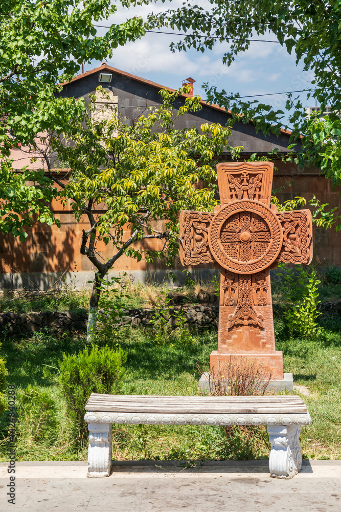 Western Asia,Eurasia,South Caucasus, Republic of Armenia. Yerevan, Nork-Marash district. Monument on the grounds of the Surb Astvatsatsin Church.