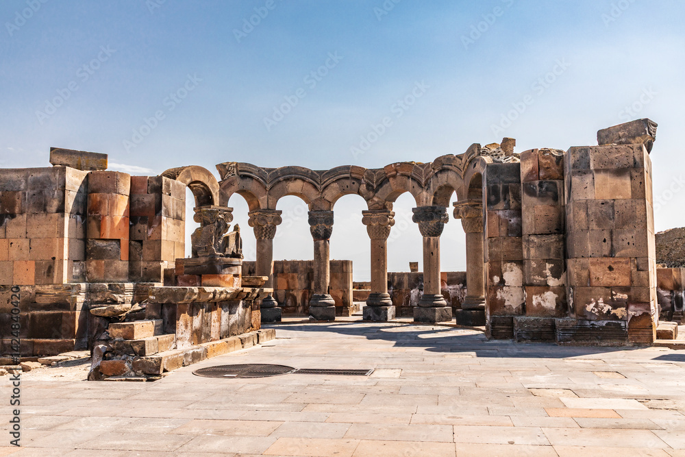 Armenia. Armavir Province. Vagharshapat. Zvartnots. Ruins of the Zvartnots Cathedral.