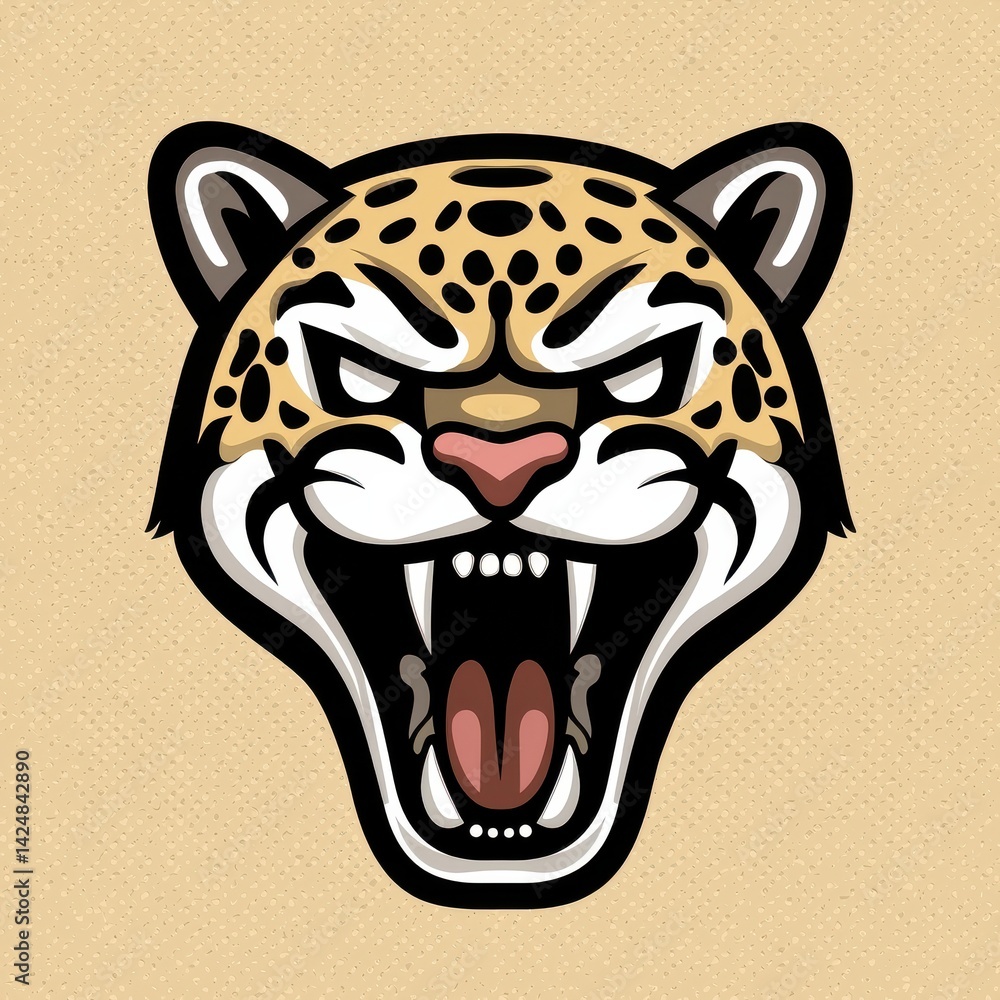 Fototapeta premium Illustration of a jaguar's head with open mouth and intense eyes