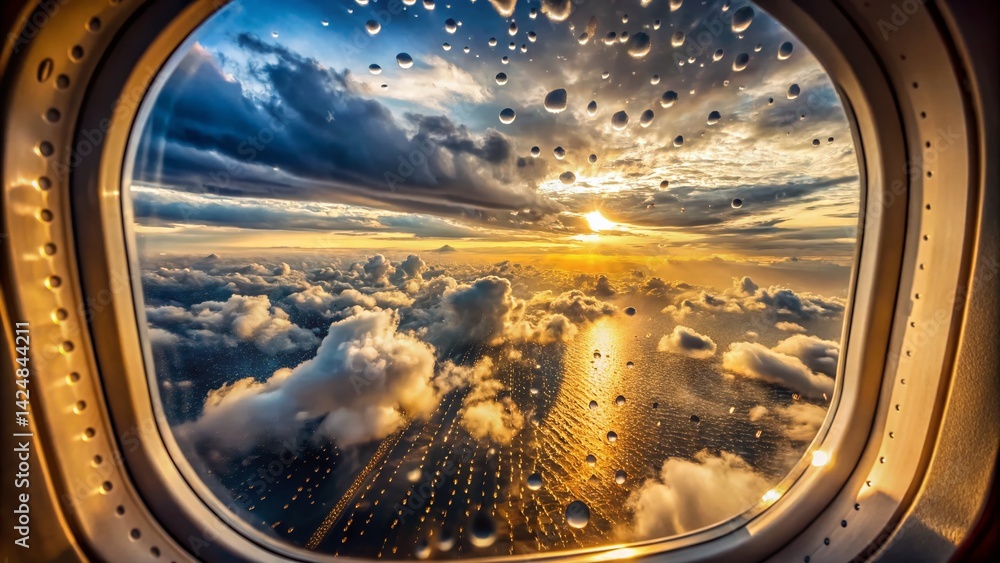 Airplane Window View: Stunning Macro Shot of Clouds & Landscape Airplane Window View: Stunning Macro Shot of Clouds & Landscape