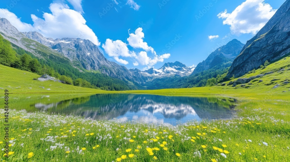 Alpine lake reflecting mountains Alpine lake reflecting mountains