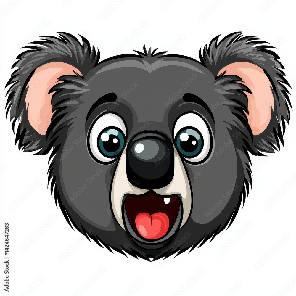 Cartoon koala face with large blue eyes and open mouth on white background Cartoon koala face with large blue eyes and open mouth on white background