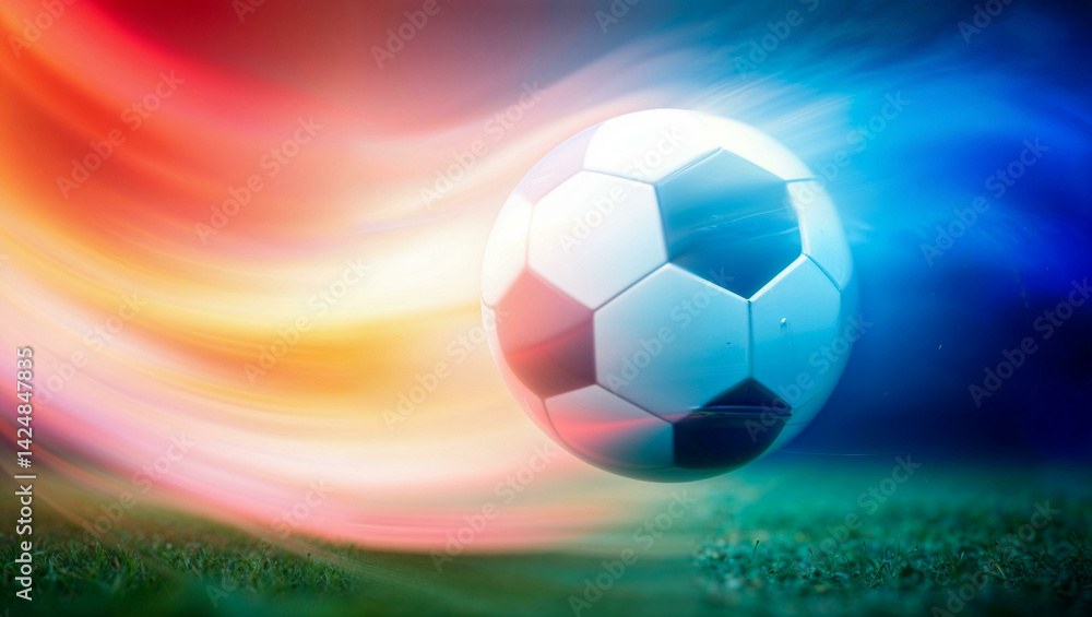 Fototapeta premium Dynamic soccer ball with colorful trails, symbolizing speed and energy in sports