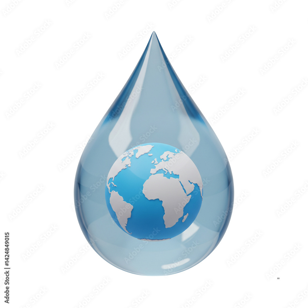 Obraz premium 3D Water Drop Encasing Earth Globe Hydration Environment Fresh Water Resource Liquid Planet Conservation