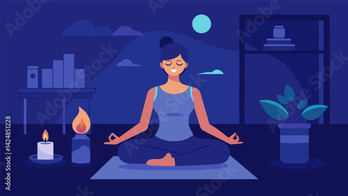 The gentle warmth of candlelight soothing your muscles as you move through a series of relaxing stretches.. Vector illustration