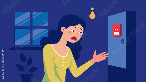 A woman in tears repeatedly pressing a panic button in her home after receiving a scam call about a loved one being in danger..