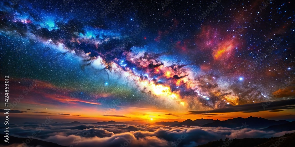 Fototapeta premium Celestial Night: Drone View of Starry Sky and Nebulae