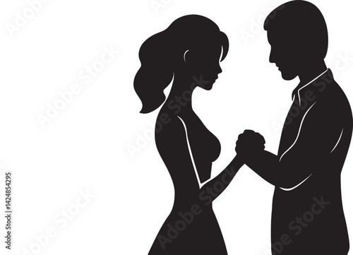 Silhouette of a young couple vector on white background