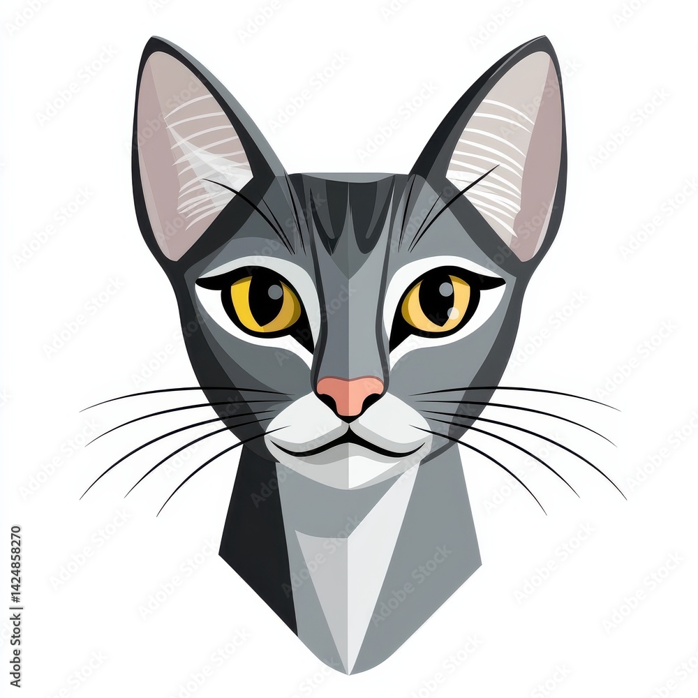 Obraz premium Modern geometric illustration of a cat's face with vivid yellow eyes and gray fur